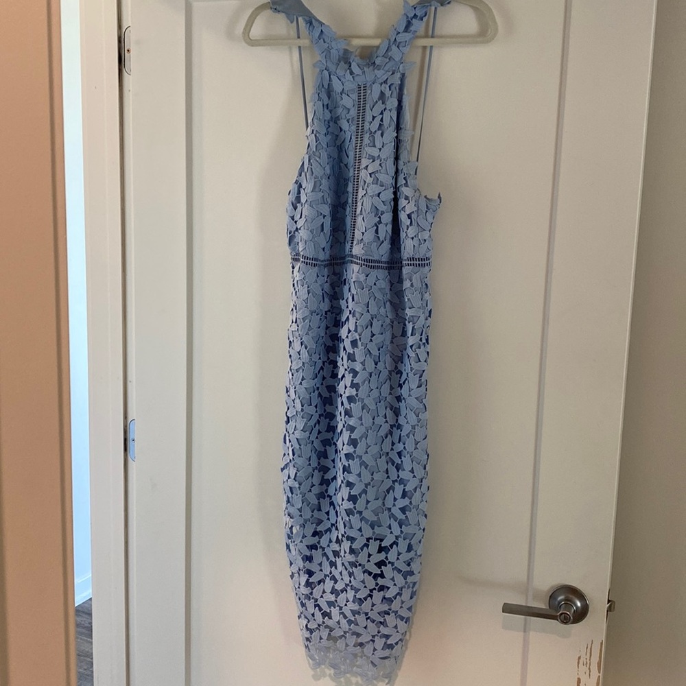 Pale blue open back dress